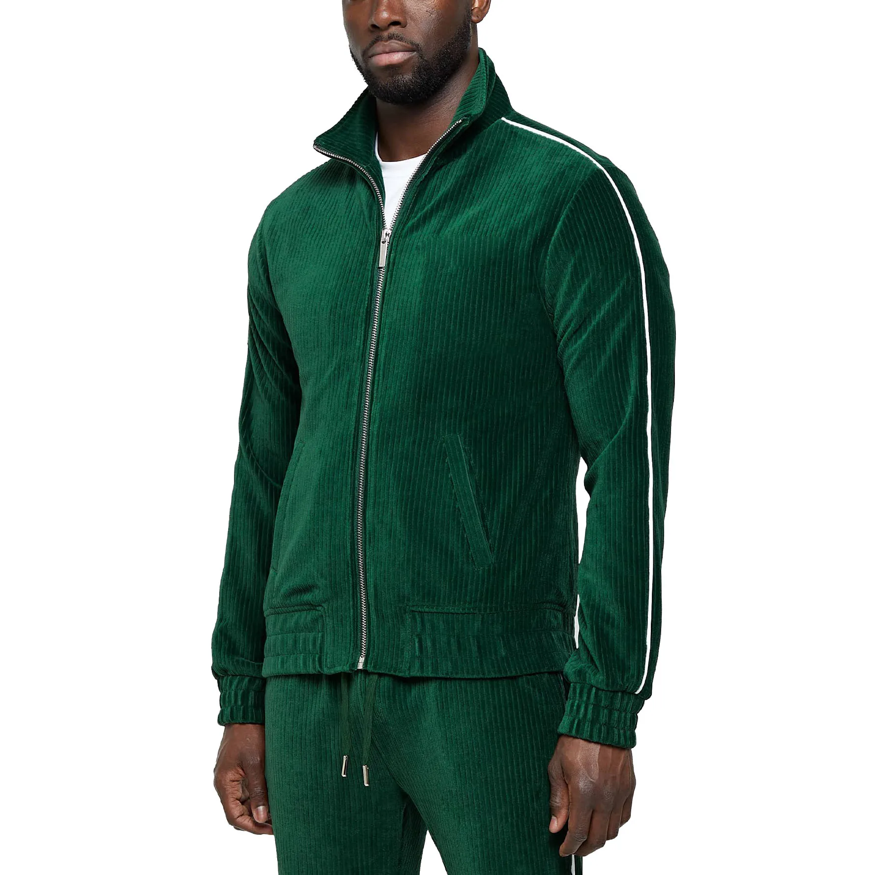 wholesale manufacturer vintage designer brown ribbed velour custom track jacket man