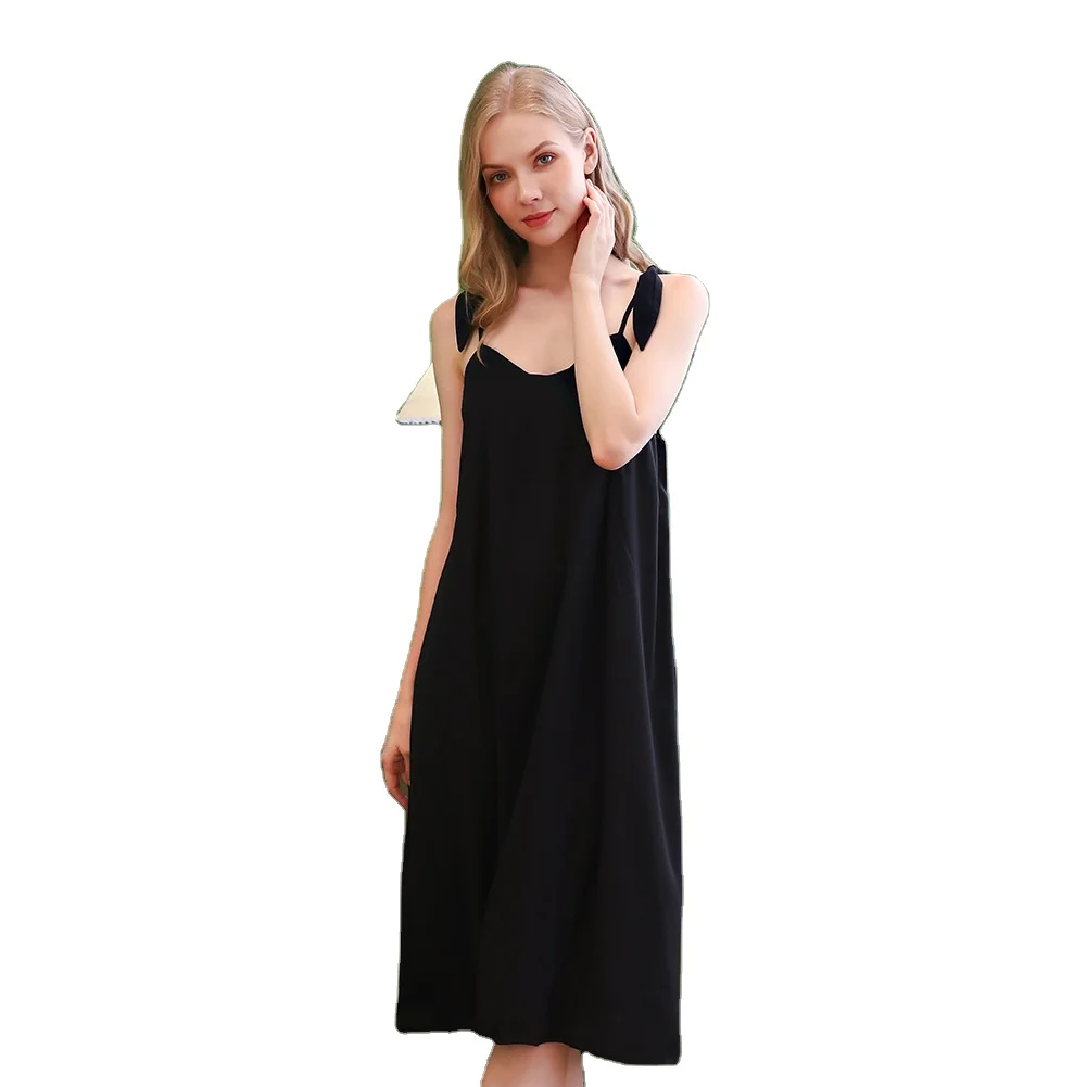 Sweet New simple super beautiful seaside vacation style V-neck suspender bow dress female fairy dress