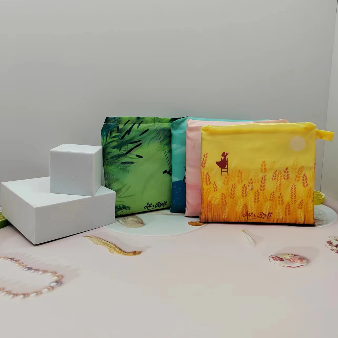 Customized Reusable Recycled Nylon Foldable Tote Bag With Pouch For Shopping and Grocery