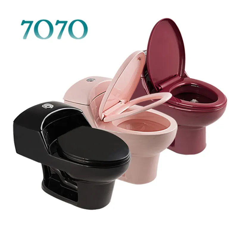 Hot Sale Colored Ceramic Toilet  Pink Red Floor Mounted Toilet Black Inodoro One Piece Toilet