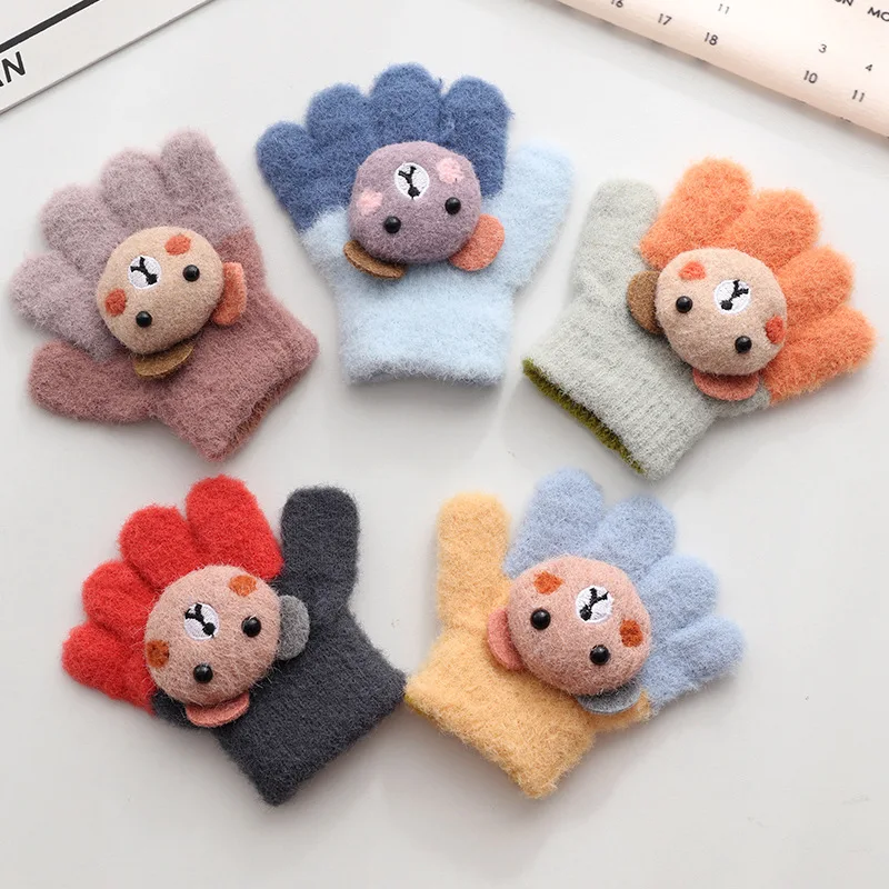 BESTELLA Multicolor Mini Cute 3D Bear Children Thicken Gloves Color Match Warm Snow Kids Gardening Winter Gloves for Kid