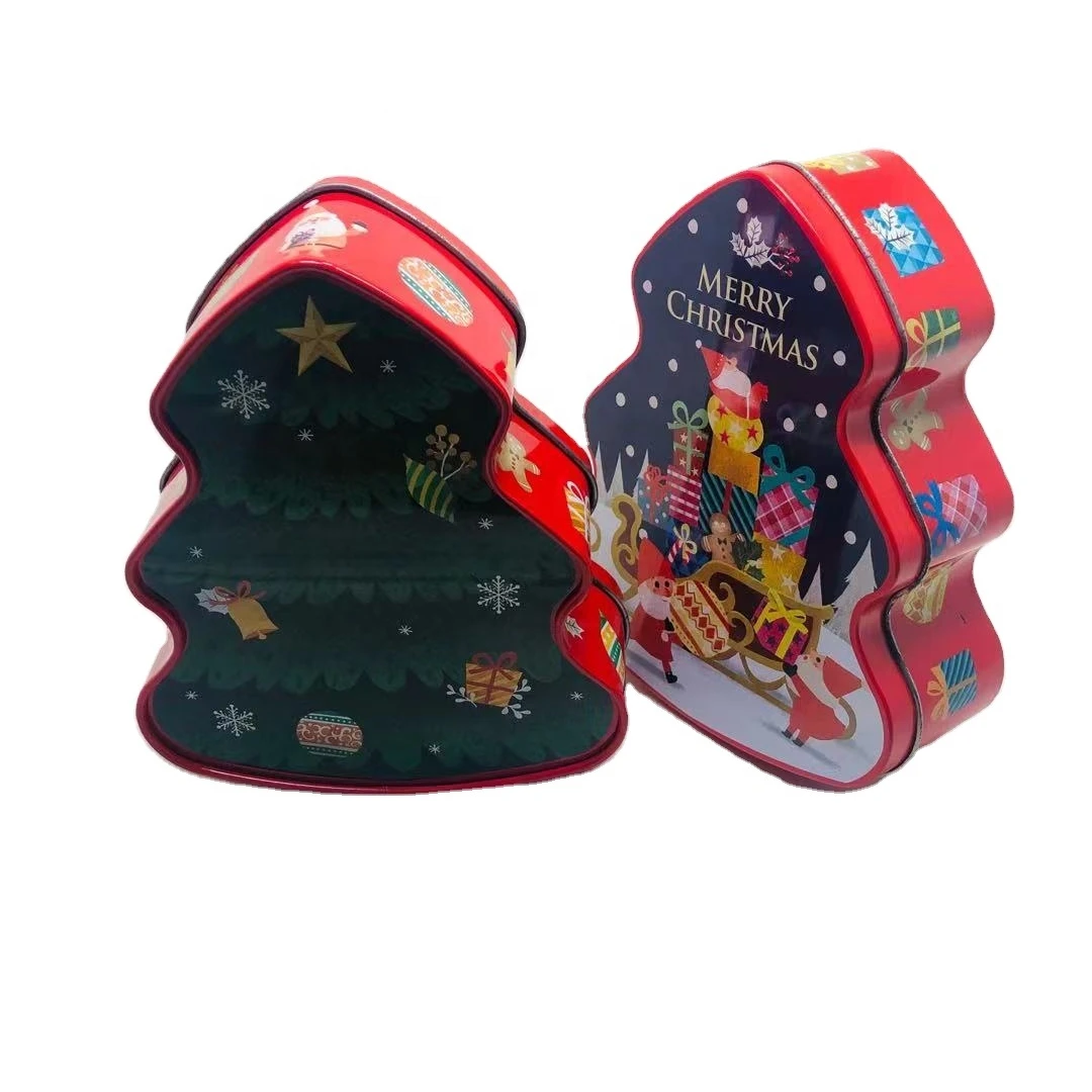 Заводские металлические жестяные банки для конфет на заказ, красивая форма рождественской елки, горячая Распродажа, жестяная коробка для печенья, подарочная упаковка