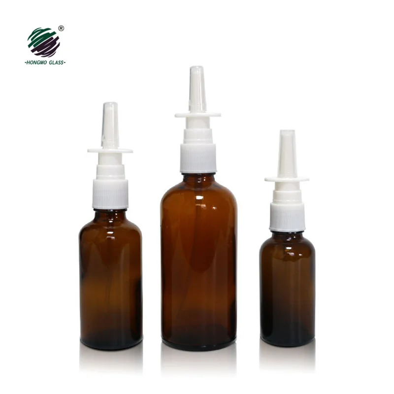 Medical Glass Mist Spray Sprayer Pumps Bottle Nozzle Plastic Material  Nasal Spray Brown Amber Glass Bottles