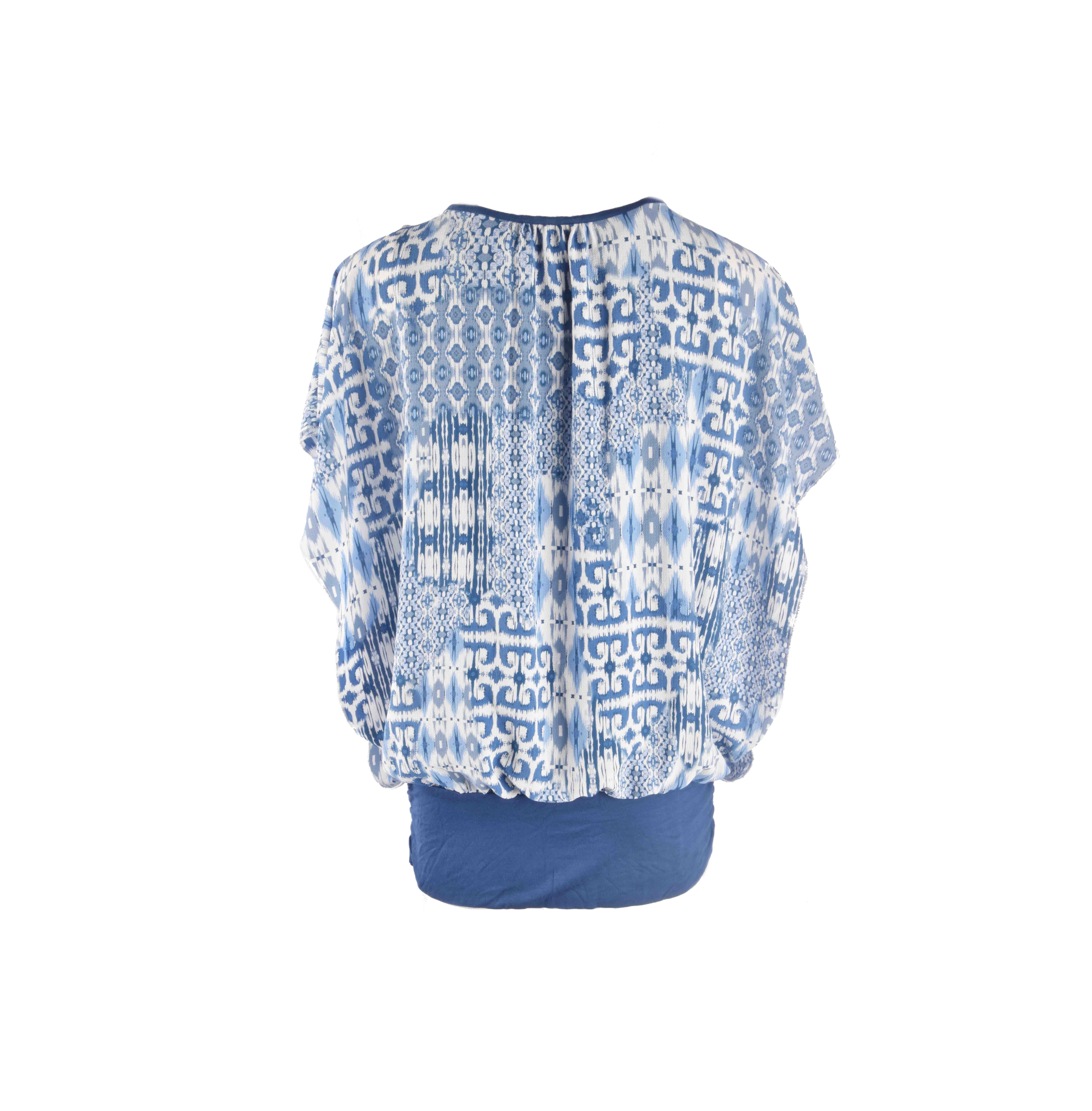 Wholesale Women Blue And White Pattern Corset Chiffon Long Sleeved Blouse