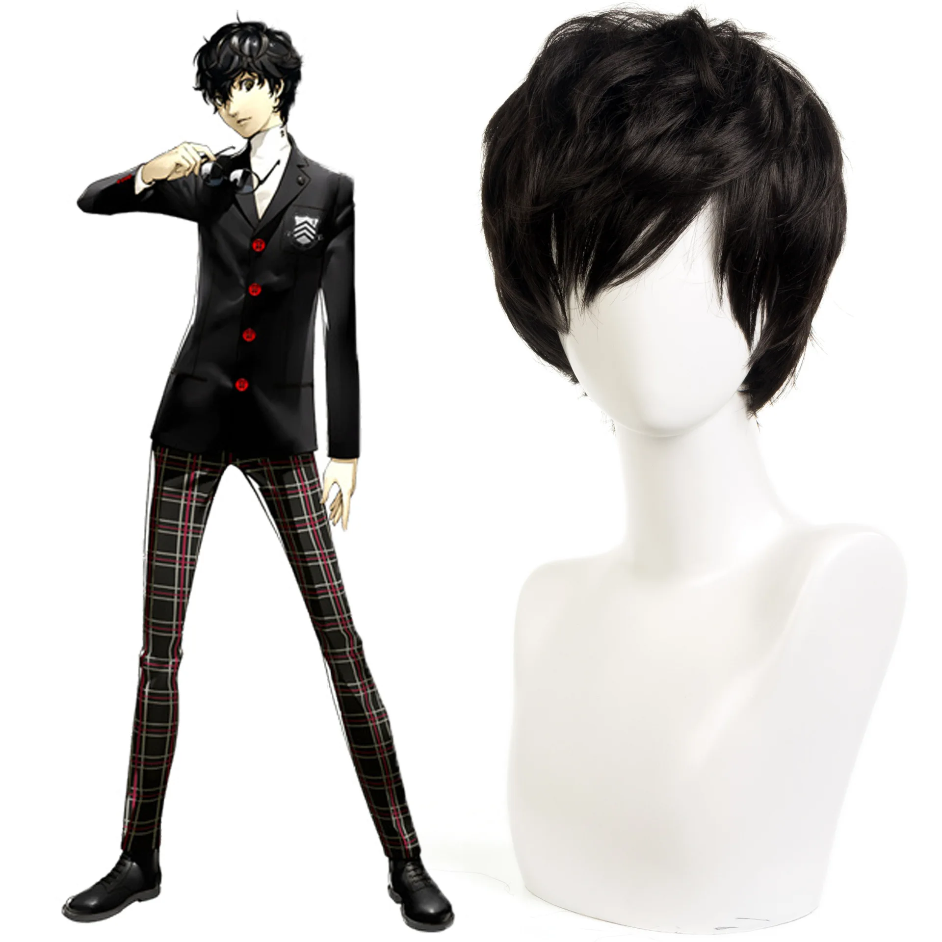Wholesale Short Dark Brown Persona 5 Anime Amemiya Ren Wig Cosplay Synthetic Halloween Party Heat Resistant Hair Wig