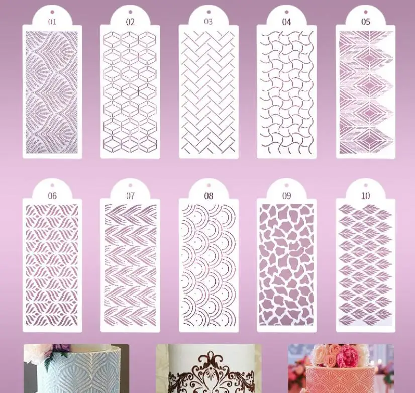 39.1*15 cm multi stencil harvest heart diamond line stencil fondant embosser plastic cake mold tools