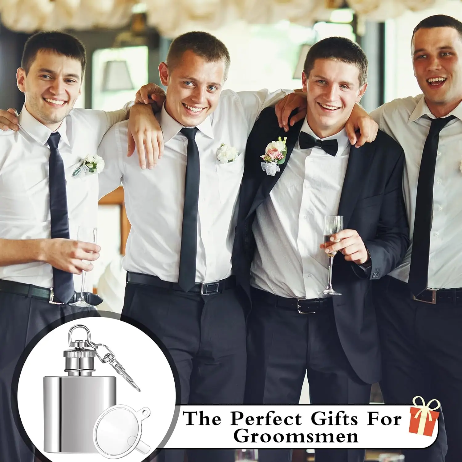 Logo customize Stainless Steel Hip Flask Keychain Water Jug Flat Lid Jug Whiskey Bottle with Carabiner Pocket Flask Silver