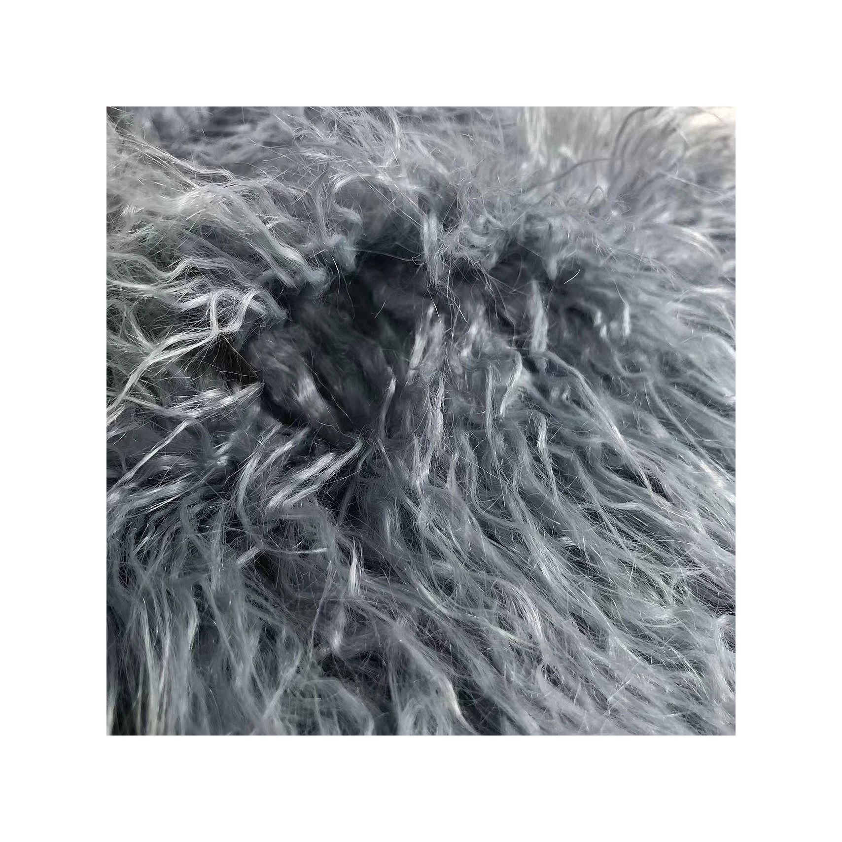 Light Gray Color Knitting Polyester Acrylic Imitation Long Hair Sheepskin Faux Fur Fabric For Coat