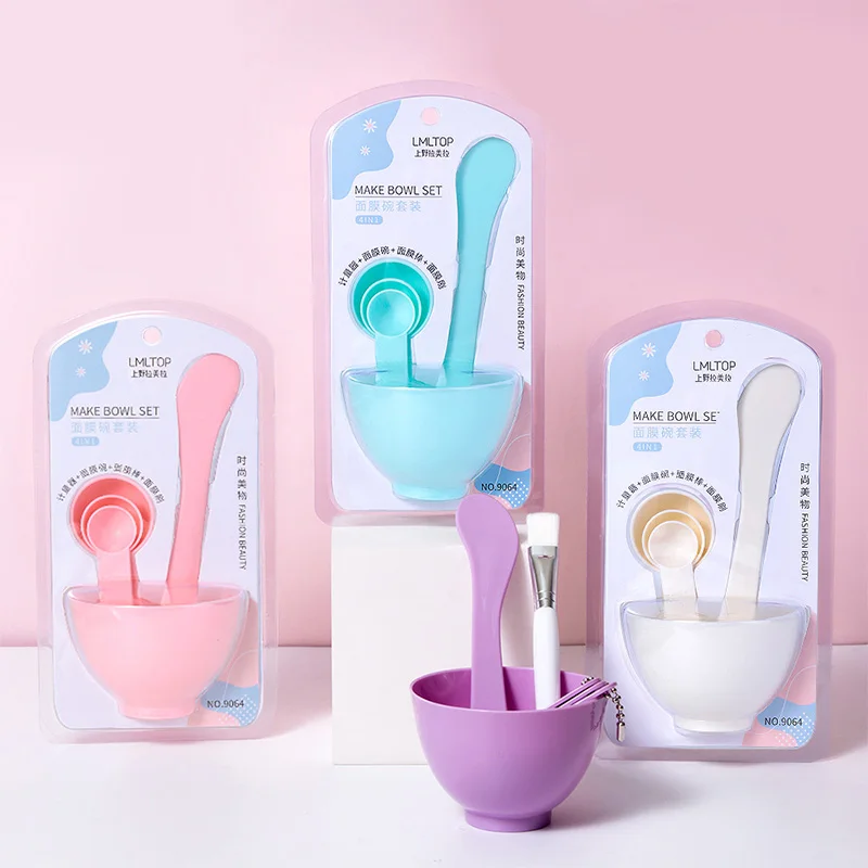 Wholesale Cosmetic Tool 6 In 1 DIY Mask Bowl with Spoon Spatula Brush Plastic Facial Mask Mixing Bowl Set OEM/ODM 9064