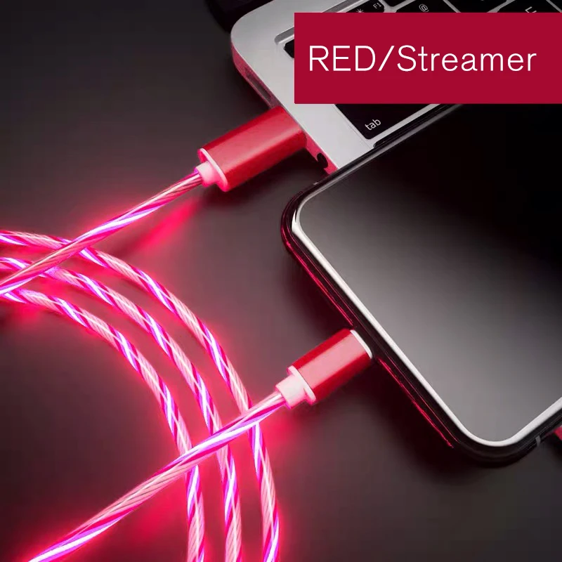 Красная молния Led Micro многофункциональное зарядное устройство кабель Usb Type-C с функцией быстрой зарядки TPE потока световой освещение для