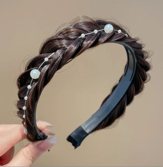 women beauty hair accessories pearl wide hair hoop synthetic hair braided headband