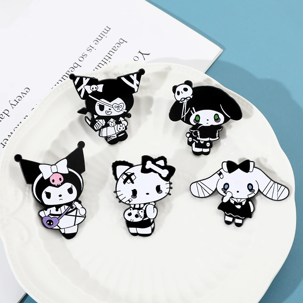 Halloween Enamel Lapel Pins Gothic Style  Hello Kitty Kuromi Brooch Kawaii My Melody Cinnamoroll Metal Badge for Backpack