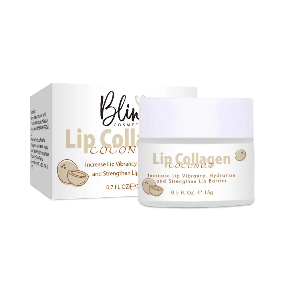 HANLINGER Private Label 15g Coconut Lip Collagen Lip Plumping Mask Vegan Moisturizing Nourishing Brightening Lip Balm