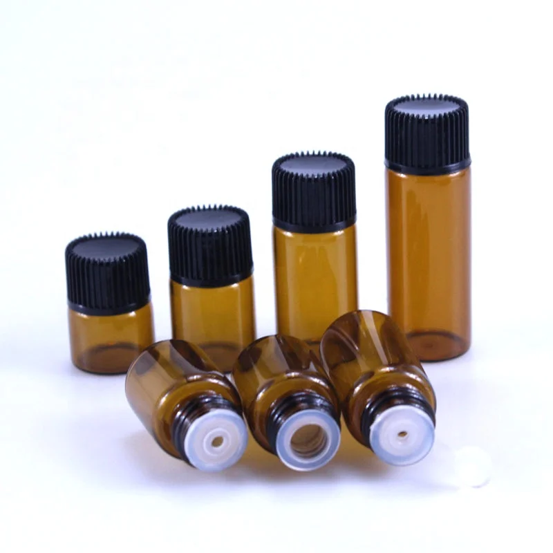 Sample essential oil test bottle 1ml 2ml 3ml 5ml trial set amber glass vial with plug