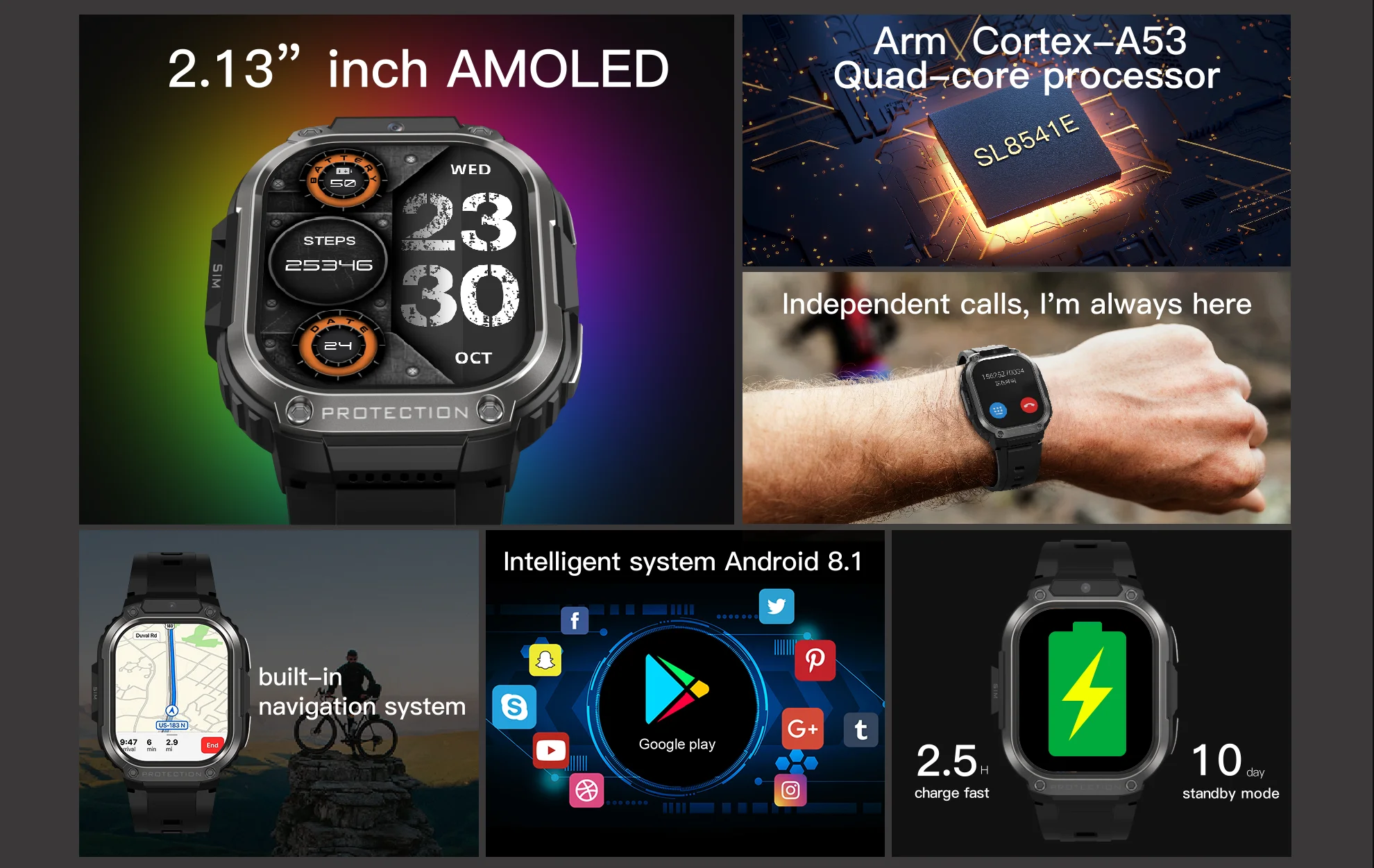 Top sale android smartwatch amoled 1000mAh Camera video call 4G SIM wearable devices smart watch sports tracking