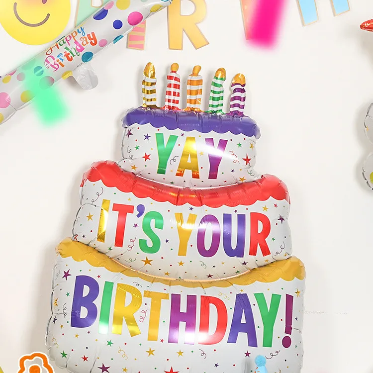 Huaming New Big Size Colorful Party Aluminum Film Balloon Supplies Cake Shape First Birthday Party Foil Balloon for Children