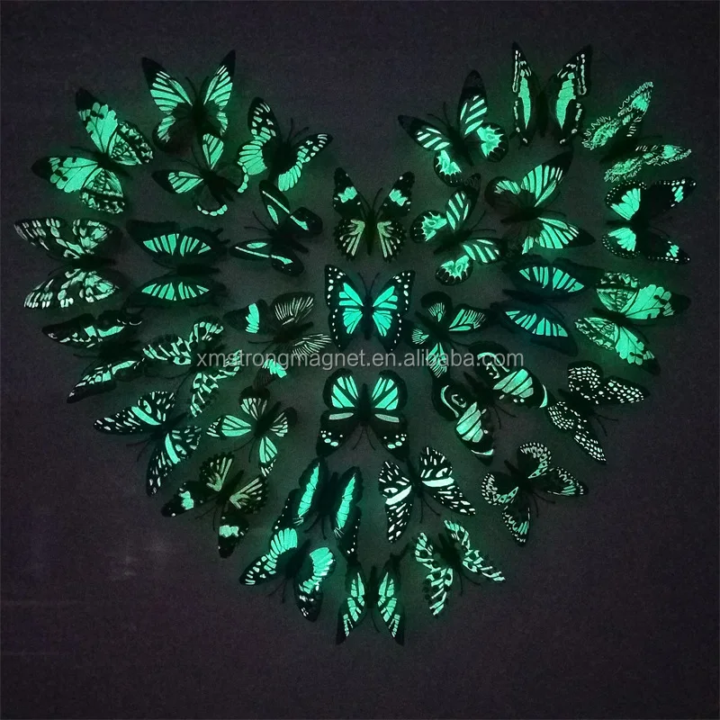 custom home decoration gift magnetic luminous 3D butterflies refrigerator wall stickers magnet plastic butterfly