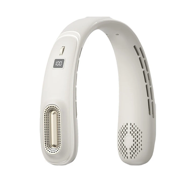2024 hot sale new mute rechargeable DS1008  Neck fan with Led Light outdoor sport air cooling wearable neck fan