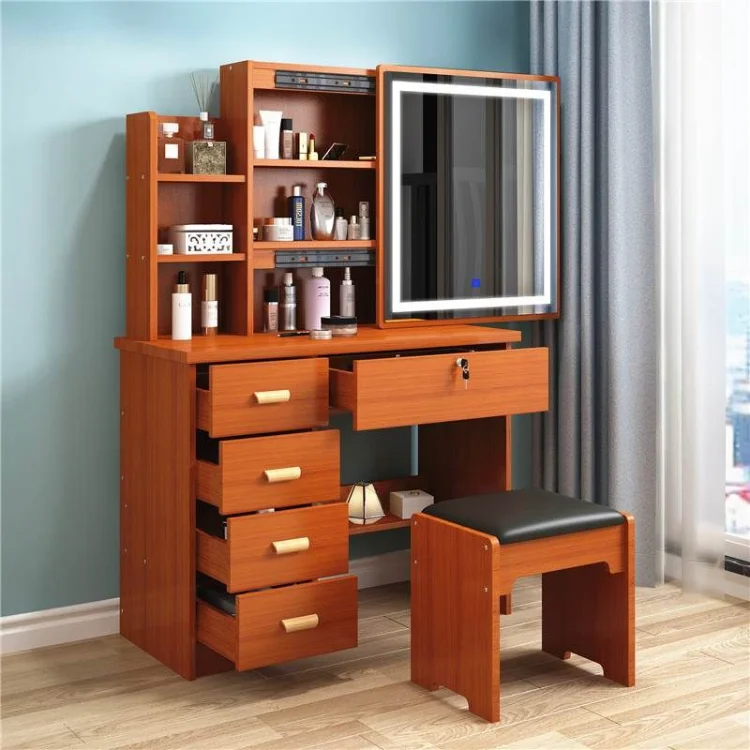 SZT-01 Simple Netflix Dresser Mirror Makeup With Lights Study Bedroom Modern Minimalist Small Mini Table