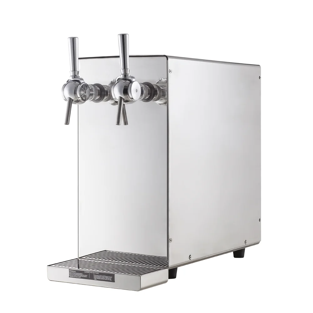 Desktop soda water machine with compressor cooling system to dispense sparkling water