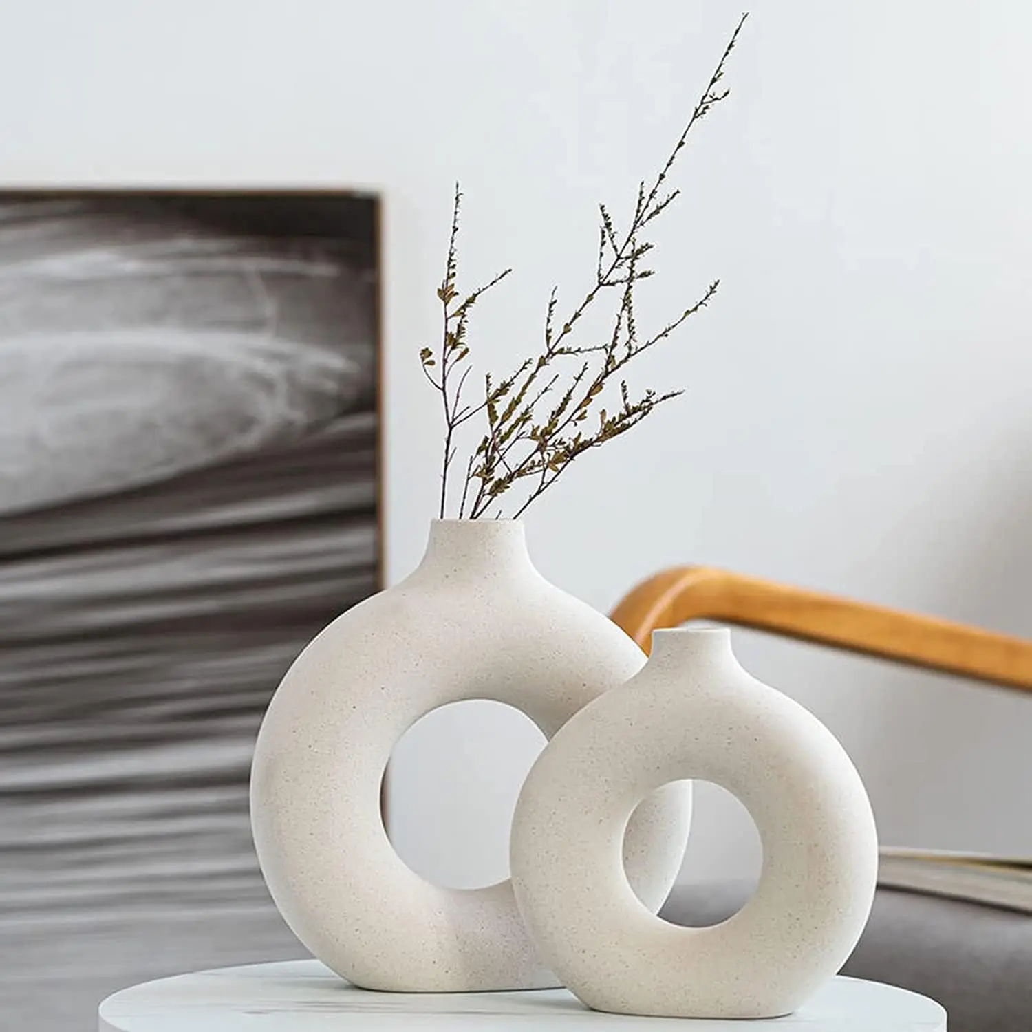 Donuts Ceramic Vase Round Hollow Plant Pot Home Decor Dried Flower Grass Art Desk Office Living Room Desktop Ornament Table