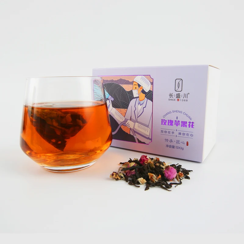 Rose and apple flowers mixed dark black tea packed by instant bags