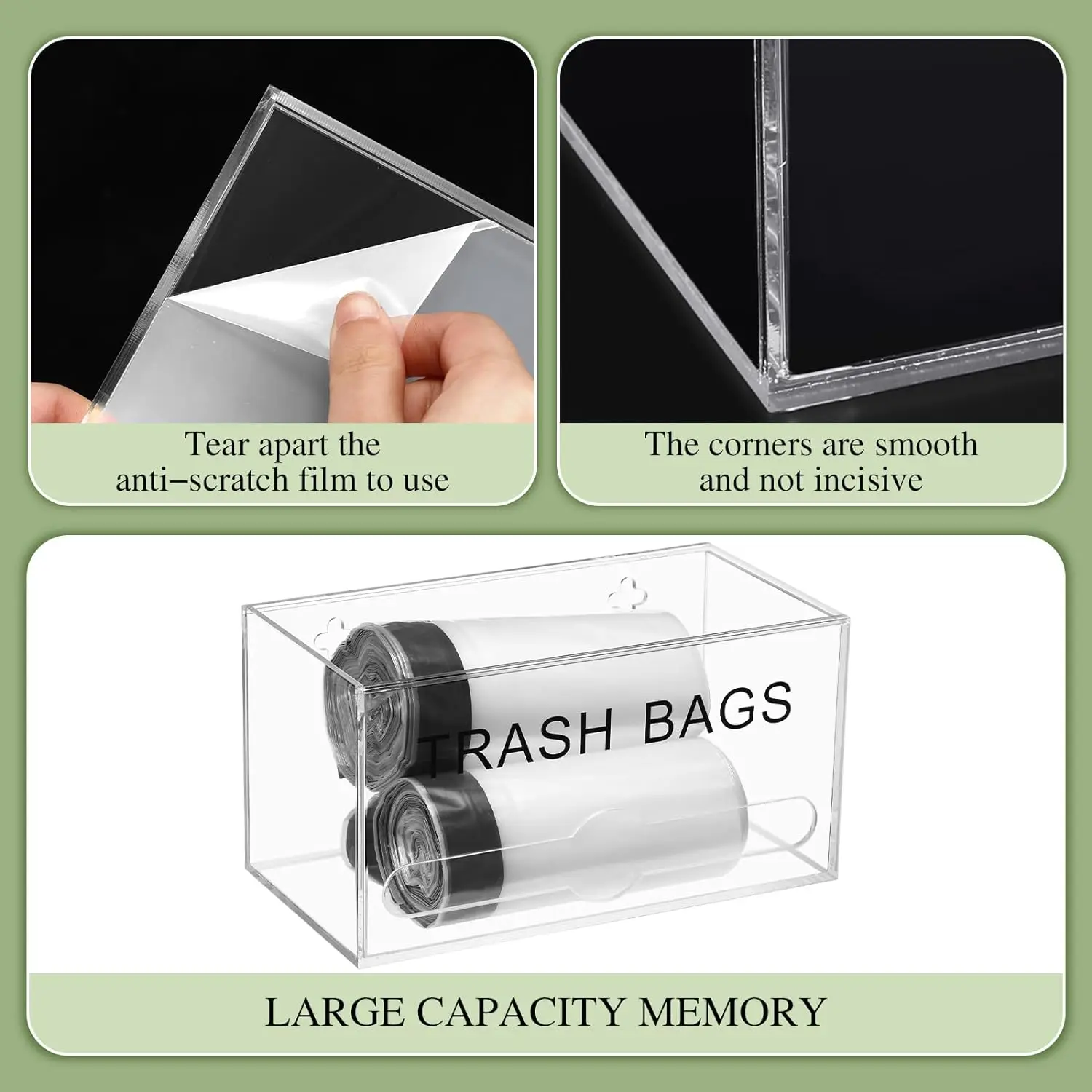 Customised acrylic rubbish bag dispenser roll holder wall mount, rubbish bag organiser dispenser, rubbish bag dispenser holder