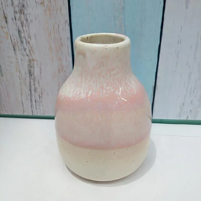 
set of 3 reaction glaze ceramic vase decoration on tabletop 
