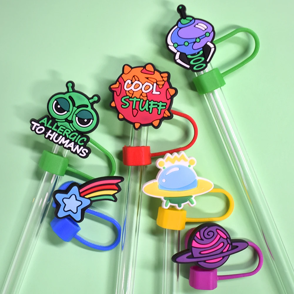 Wholesale Customized Reusable Straw Toppers Cute Cartoon Pvc Straw Covers Charms For Tumbler Decoration