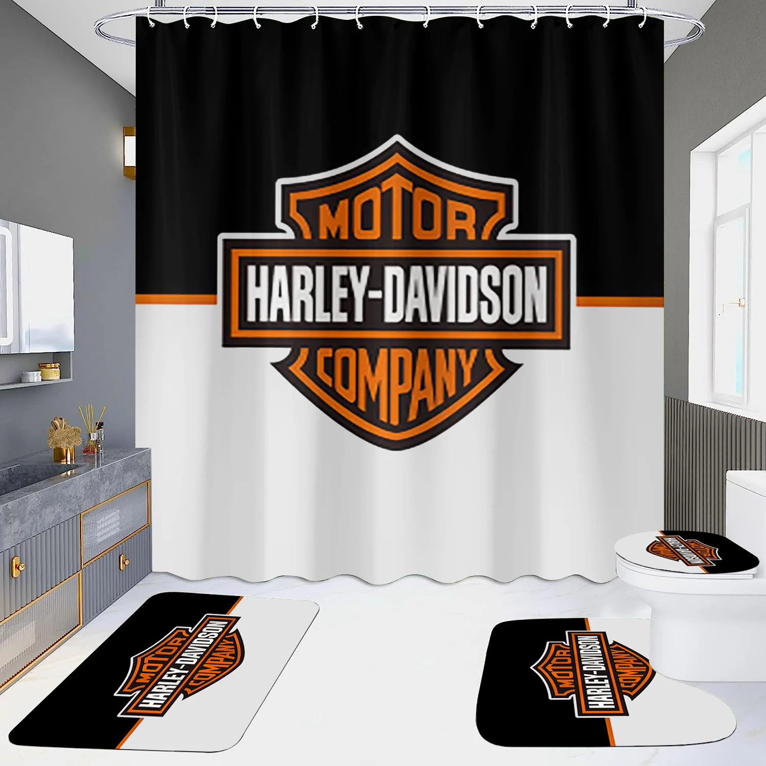Custom any design Luxury Marble Design Shower Liner Bathroom Set Shower Curtain Set rug
