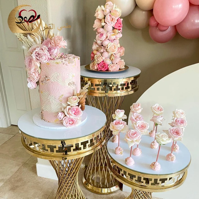 Events Decoration Gold Stainless Steel Nest Base Dessert Stand Cake Table For Wedding