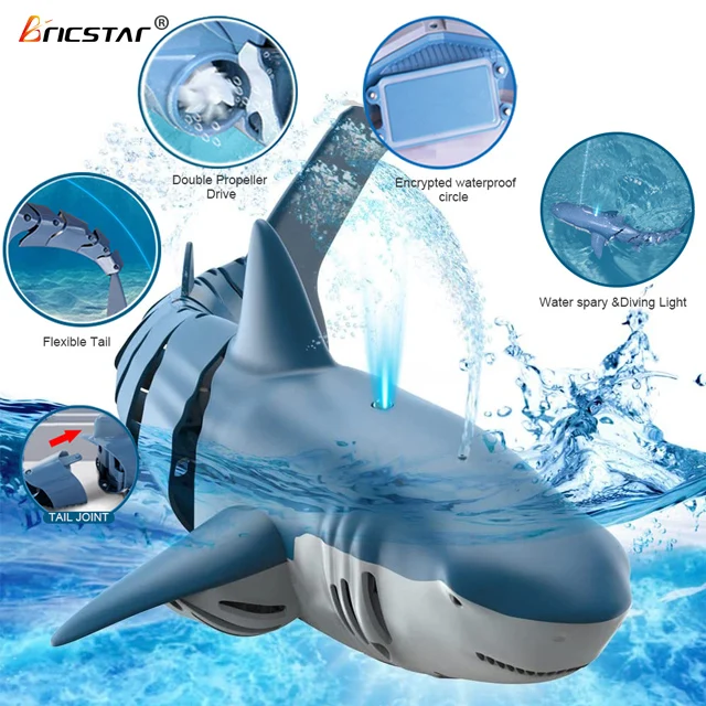 Bricstar High quality Full Function waterproof 2.4G Remote control shark toy with spray water and light