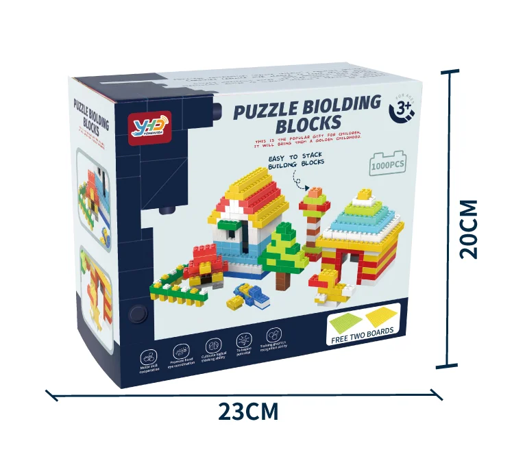 New product 1000pcs square block puzzle houses education colorful diy mini 3d building blocks cube toys for kids