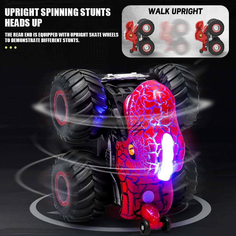Hot selling rc stunt toys car rtr dinosaur design 4wd chassis wltoys cool lighting and sound spraying mist for birthday gifts