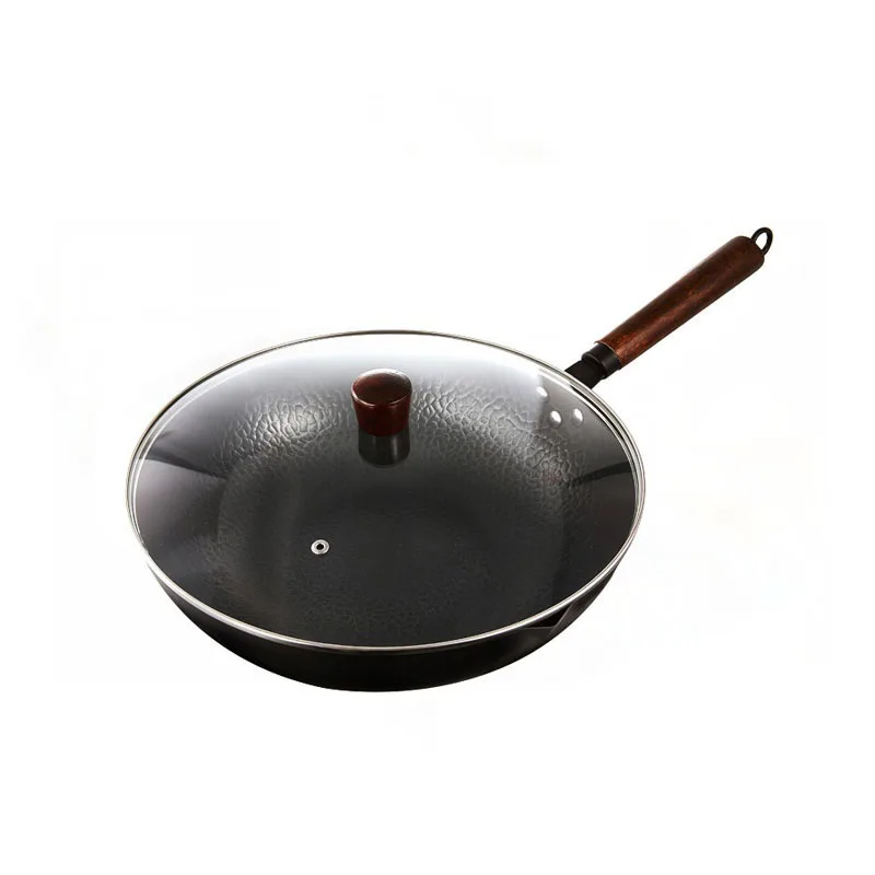 Cooking Wok Kitchen Chinese Wok Home Restaurant Metal With Wooden Handle Iron Wok