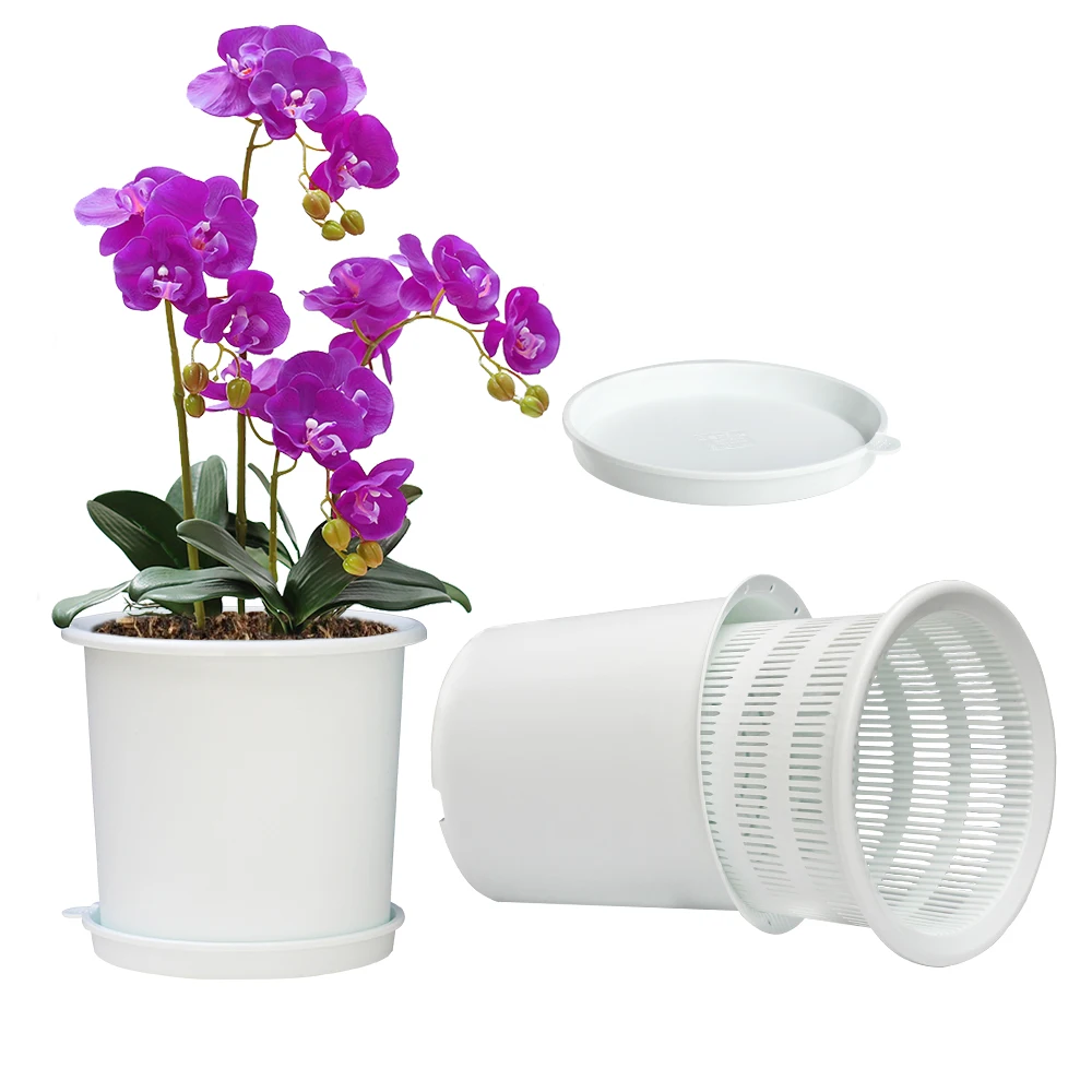Plastic Planter Pots with Saucer Seeding Nursery Planter Pot with Drainage and Tray for Flowers Herbs African Violets