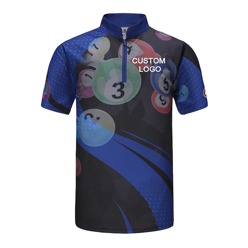 High quality wholesale 140gsm 100% polyester interlock sport theme billiard zipper custom logo sublimation tshirts for men