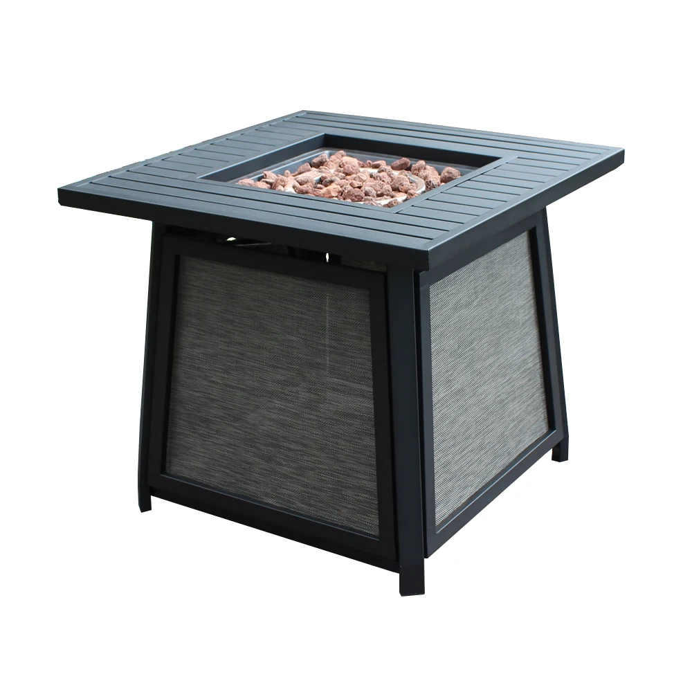 OUTDOORS Gas Fire Pit Table, 28 inch 50,000 BTU Square Outdoor Propane Fire Pit Table with Lid and Glass beads