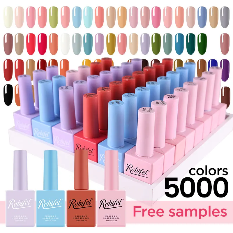 Free Sample Robifel Oem Global Fashion Creat Your Brand Private Logo 5000 Colors Gel Lacquer Uv Nail Polish Gel
