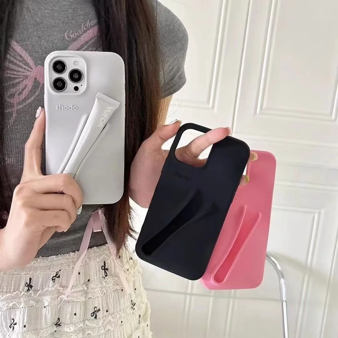 Rhode New Hailey Lip Gloss With Red Lip Glaze Phone Case For Iphone 11 12 13 14 15 16 Plus/Pro/Pro Max/Xs/Xr/Xs Max