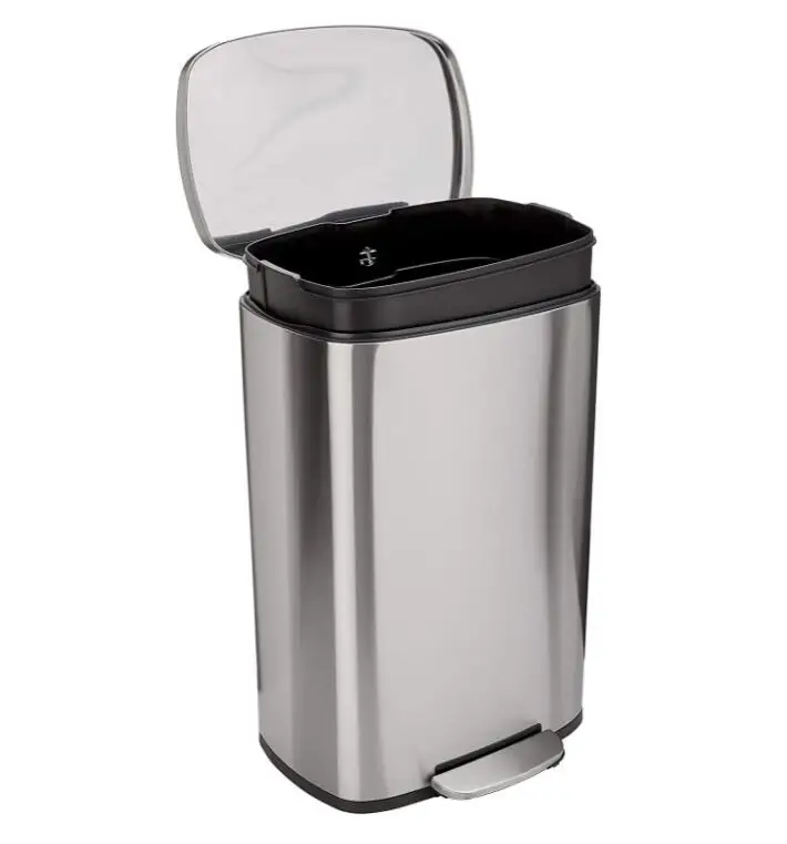 50 Liter Soft Close Smudge Resistant Stainless Steel Trash Can with Foot Pedal Brushed Satin Nickel Finishing