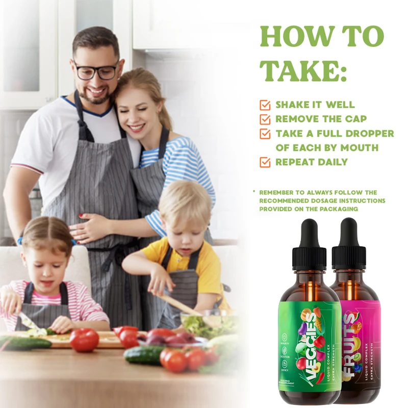 OEM factory Private Label  Vegan Support  Vitamins and Minerals super Supports Health  supplement Fruits and vegetable Drops