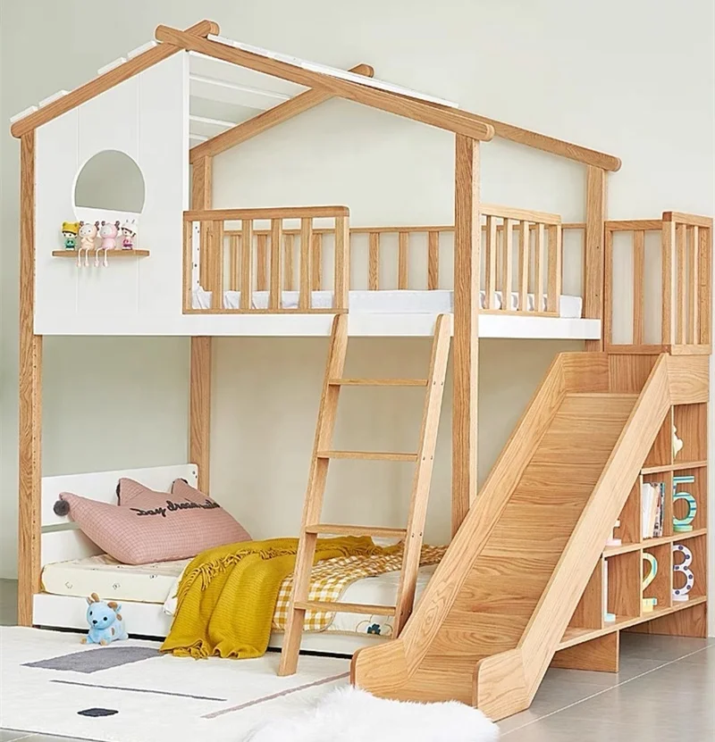 modern cheap design kids bunk bed with slide for children sale