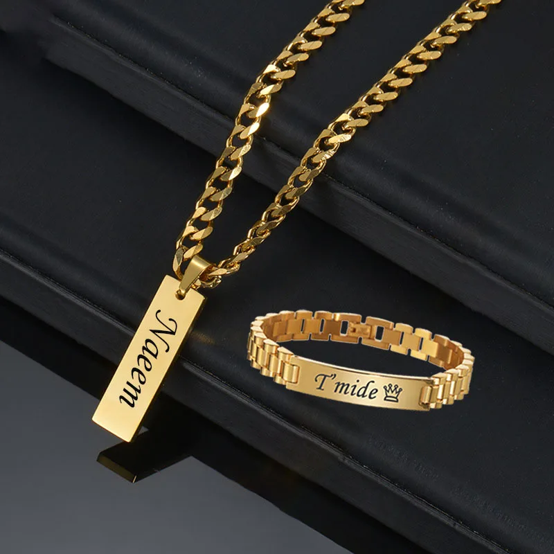 G3007 Laser Engraved Custom Wholesale Stainless Steel Cuban Link Chain Personalized Name Blank Necklace Bracelet Fashion Jewelry