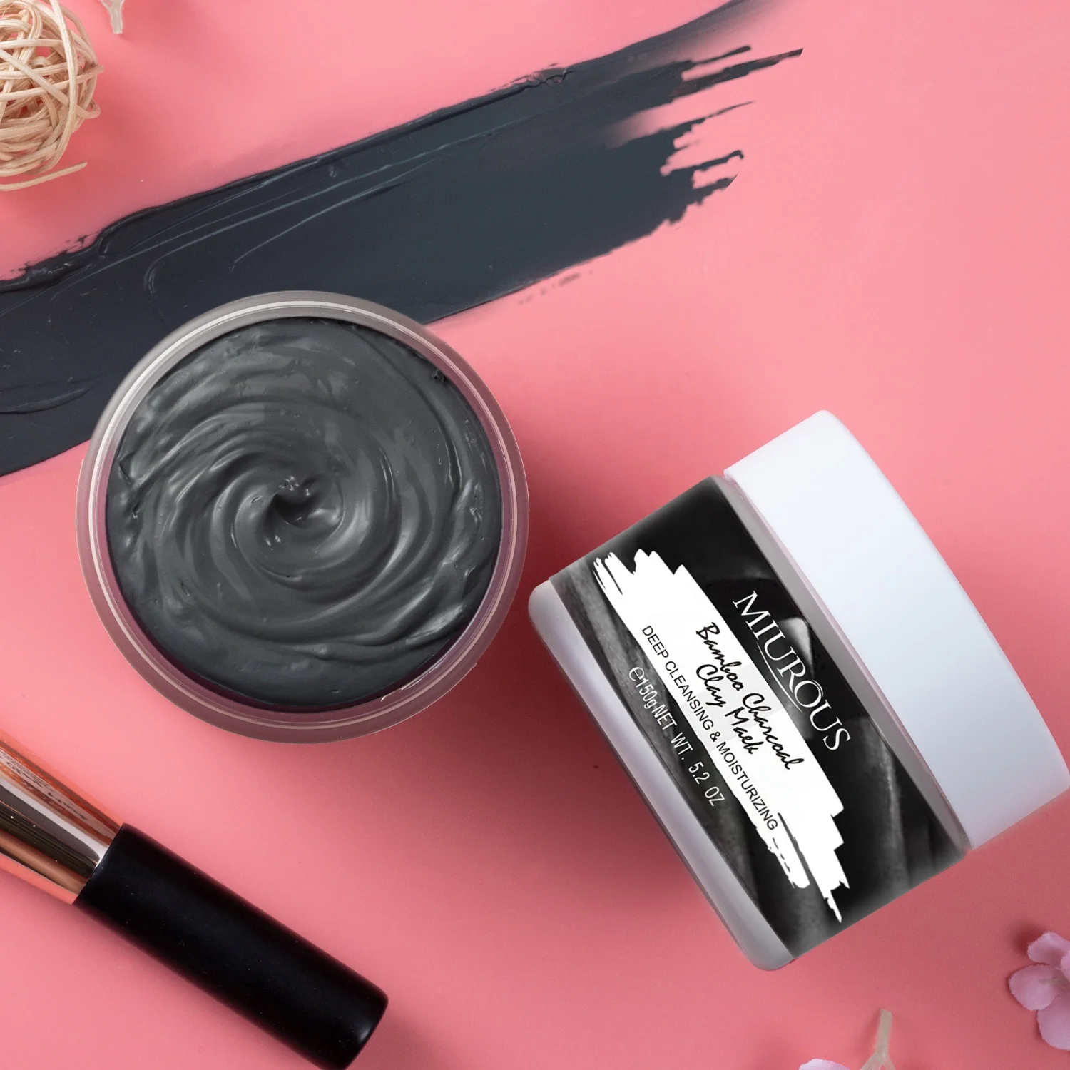 BAWEI Organic Deep Cleansing Pore Anti Acne Blackhead Remove Bamboo Charcoal Green Tea Purifying Vitamin C Mud Clay Mask