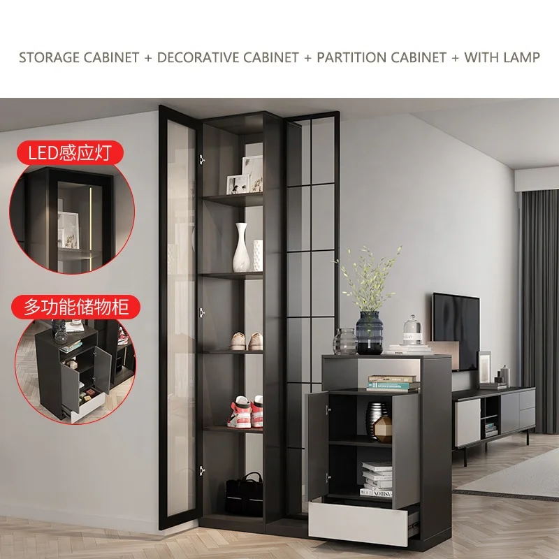 Luxury porch cabinet, simple partition cabinet in living room, display cabinet with LED light