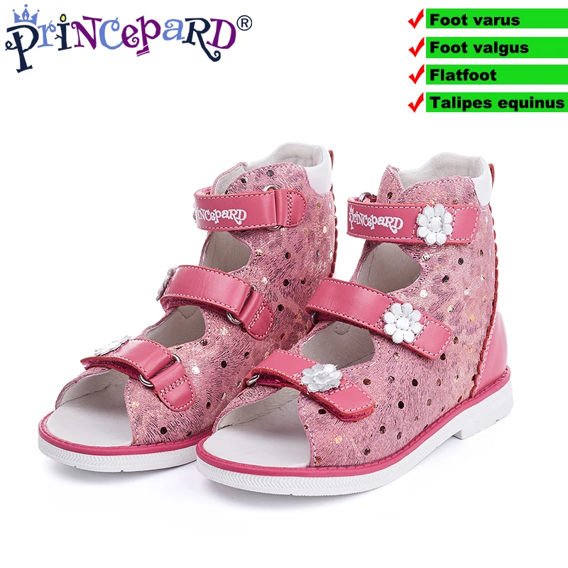 Princepard Hot Sale pink  leather children sandals for girls Orthopedic shoes Summer Kids baby princess Shoes