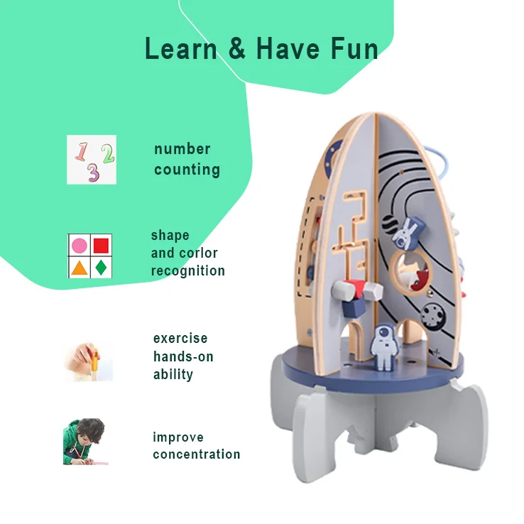 Multifunctional Wooden Beaded Toys Sensory & Intelligent Educational Rocket Science Game for Children Complete Learning Set