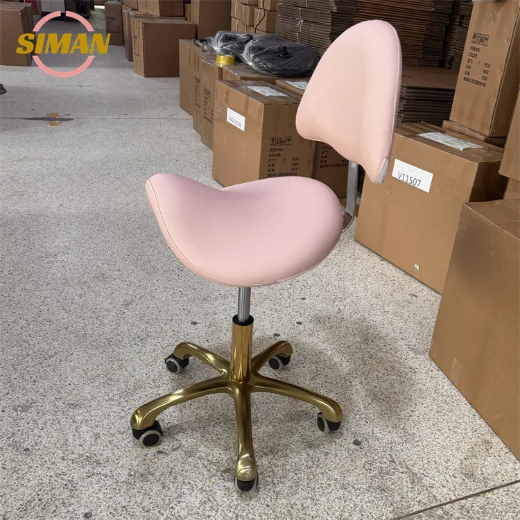 Siman pink white salon stool hot selling golden saddle chair all purpose high quality can adjustable high salon furniture