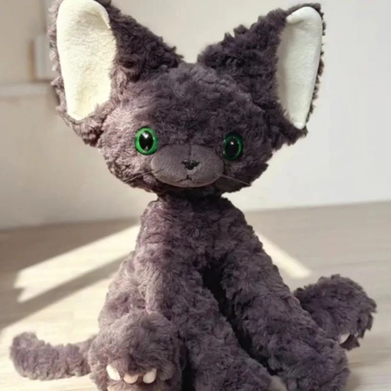 Lifelike Devon Rex Cat Plush Toy Khaki German Curly Black White Cat Doll Big Eyes Child Birthday Gift Child Companionship